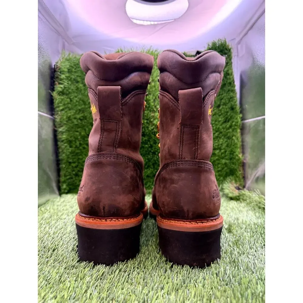 Thorogood Logger 804-3555 Combat Boot Man's 9 Brown Leather Workware Steel Toe